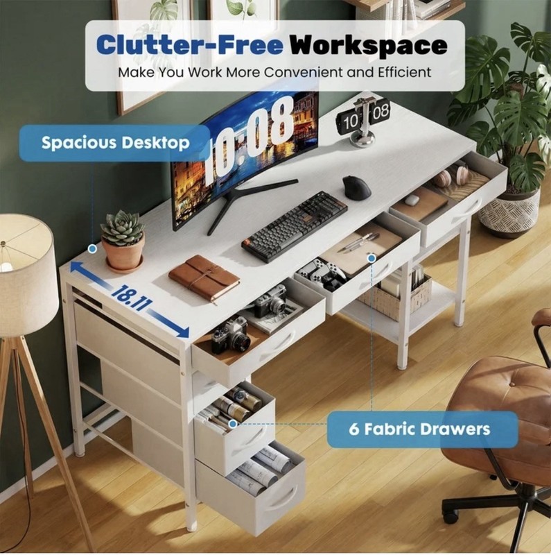 CONCETTA 55” Computer Desk w/ 6 Drawers & Shelves Modern Home Office White gallery