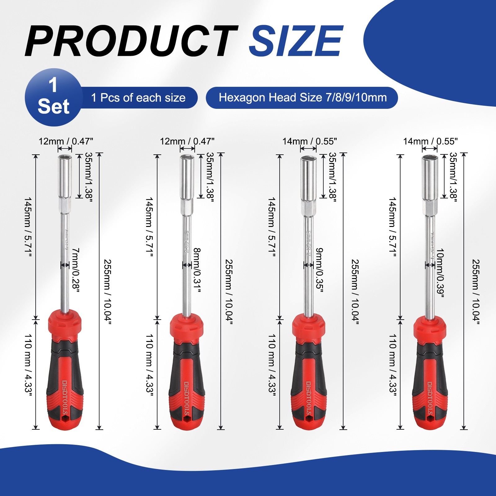 4Pcs Metric Nut Driver 7mm-10mm Bit Driver Socket Screwdriver Brown gallery