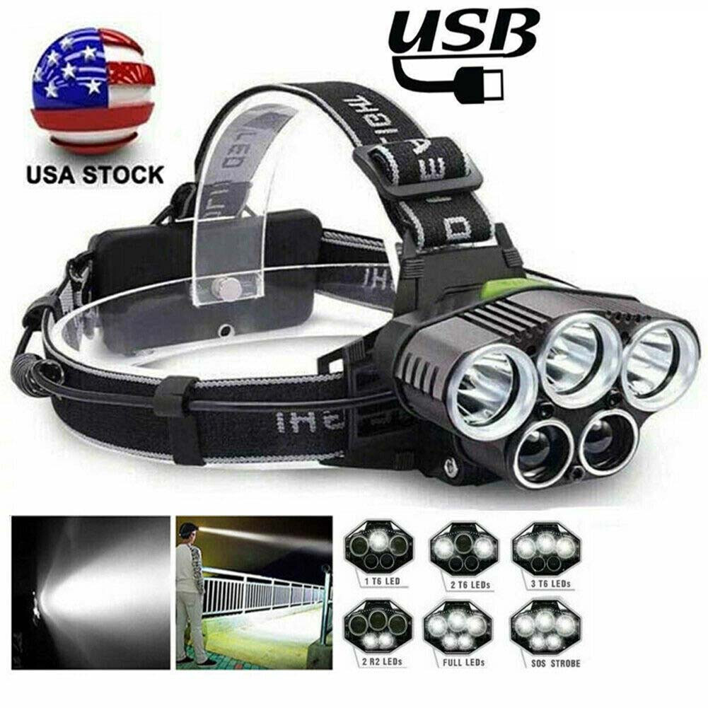 Super Bright LED Zoom Headlamp USB Rechargeable Headlight Head Torch US gallery