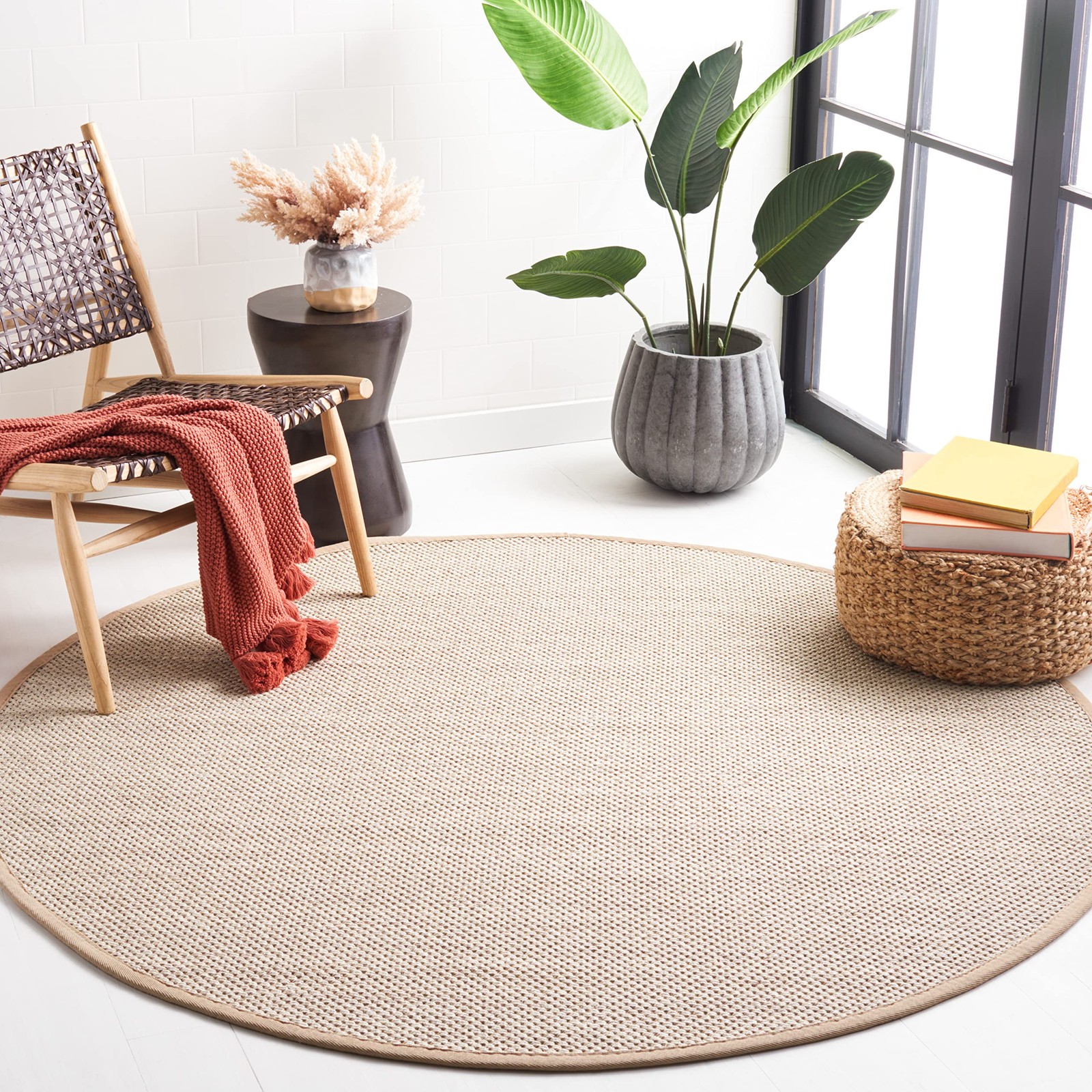 Area Rug 8' Round - Natural Fiber Collection - Marble & Linen Color, Sisal, W... gallery