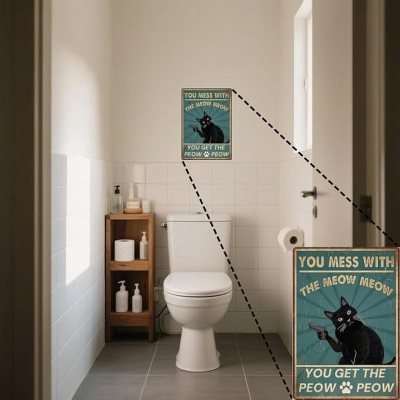 Retro Cat Decor Sign – Humorous Tin Metal Wall Art for Pet Owners, Perfect for B gallery