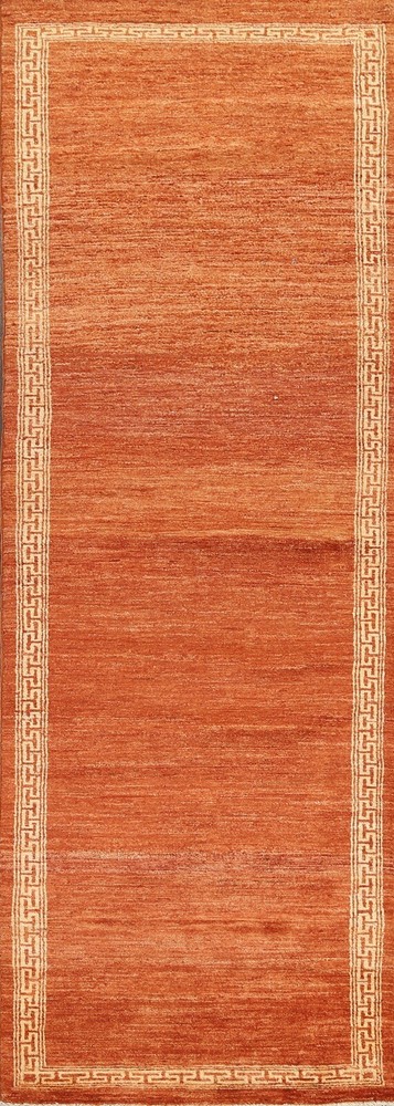 Bordered Gabbeh Kashkoli Oriental ORANGE Runner Rug Hand-knotted 2' 8" x 8' 11"