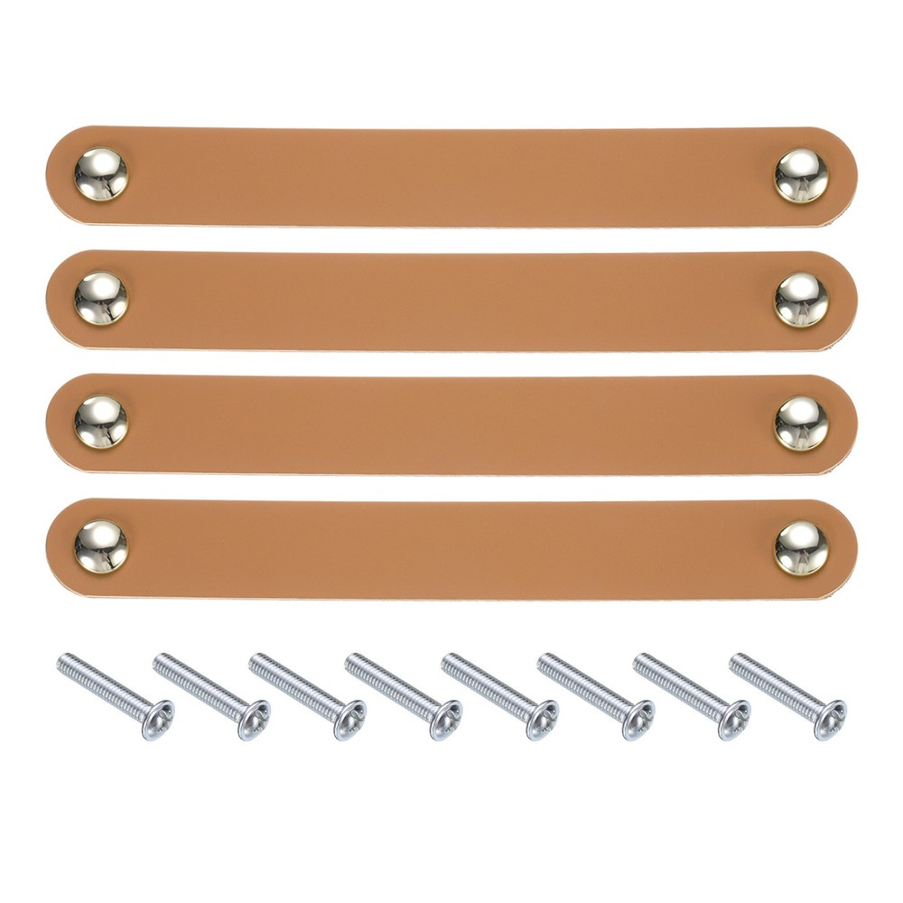 4Pcs Leather Drawer Pulls for Kitchen Bedroom Dresser Cupboard Light Orange