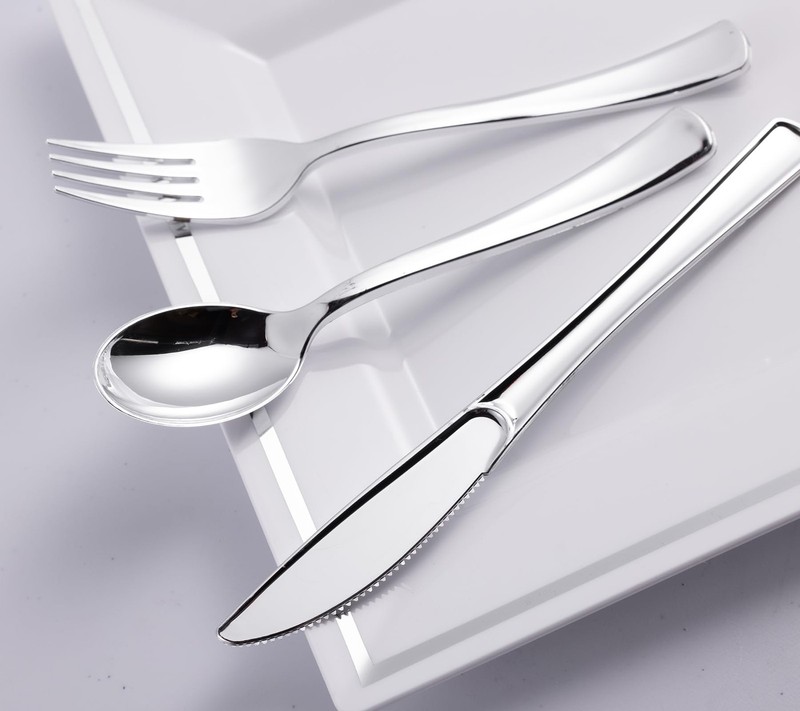 N9R 300PCS Silver Plastic Silverware Set, 100 Forks, Silver-300pcs, gallery