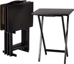4 PACK Amazon Basics Portable Foldable TV Tray Table w/ Storage Rack, Black