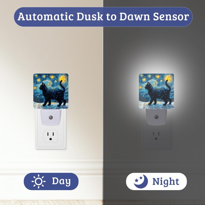 Starry Night Cat Night Light, Plug-into Wall Nightlight Lamp with Dusk to Daw... gallery