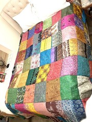 Sacred Threads Bohemian Silk Patchwork Quilt. 78”X 93”. Made In India