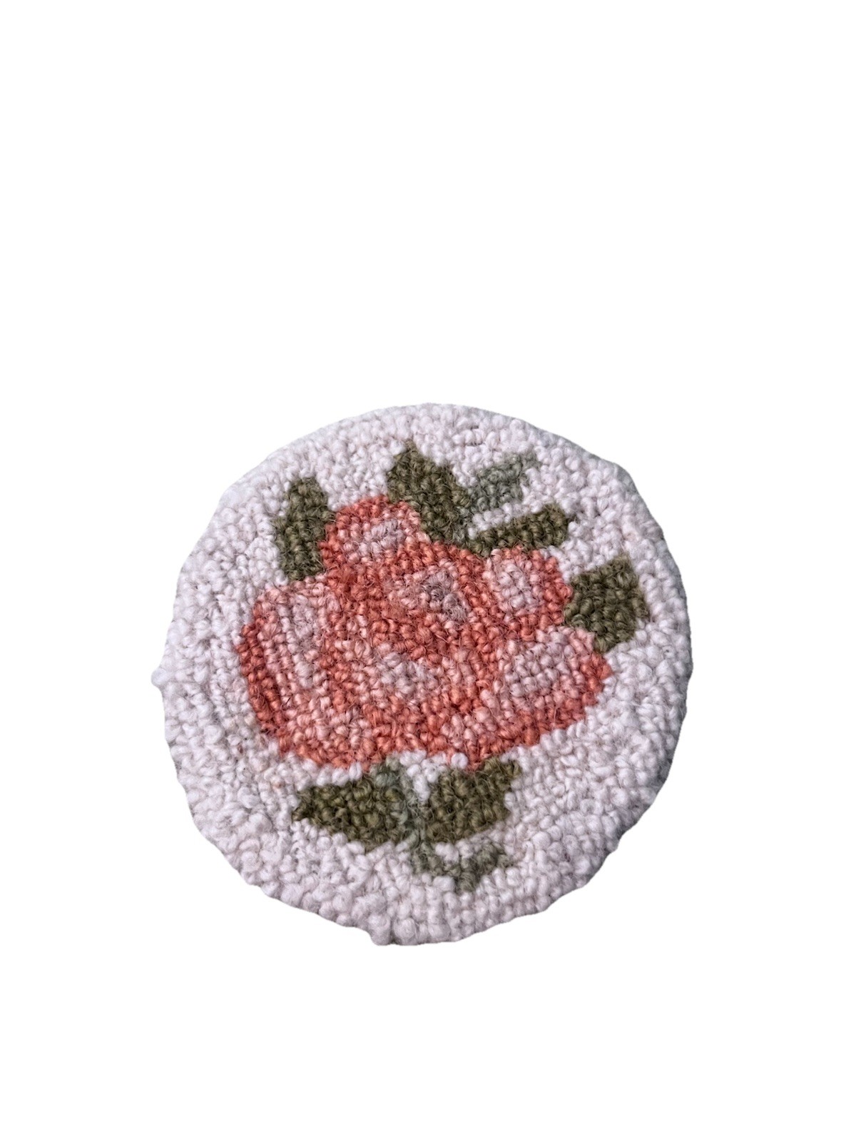 Handmade Punch Needle Coaster Floral Rose Cottage Cabin Rustic 3.25" Single gallery