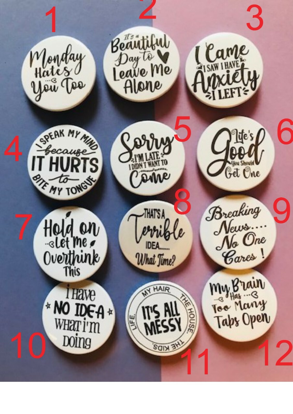 Sarcastic and Humorous Badges, Suits all Ages, Fun Badges SET 1 gallery