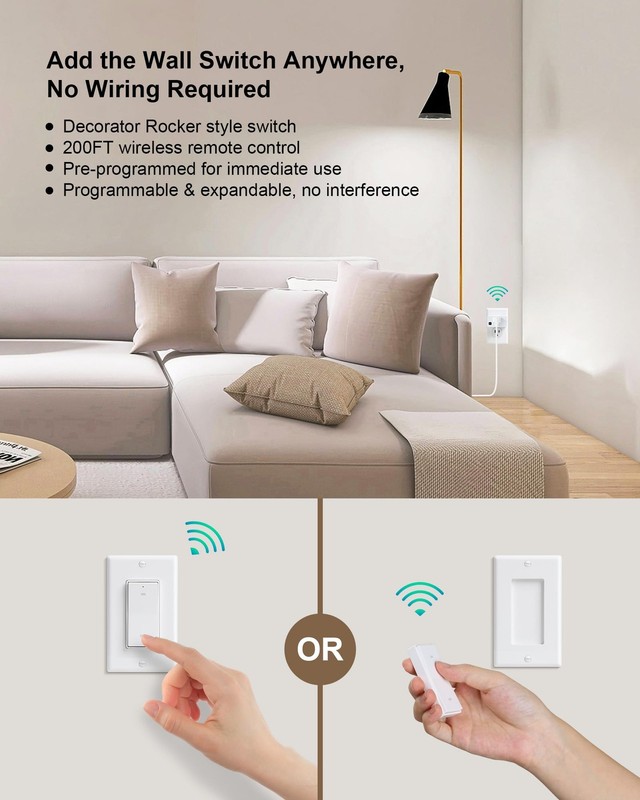 Remote Control Outlet, Decorator Rocker Wall Switch, 200FT Long Range Wireles... gallery