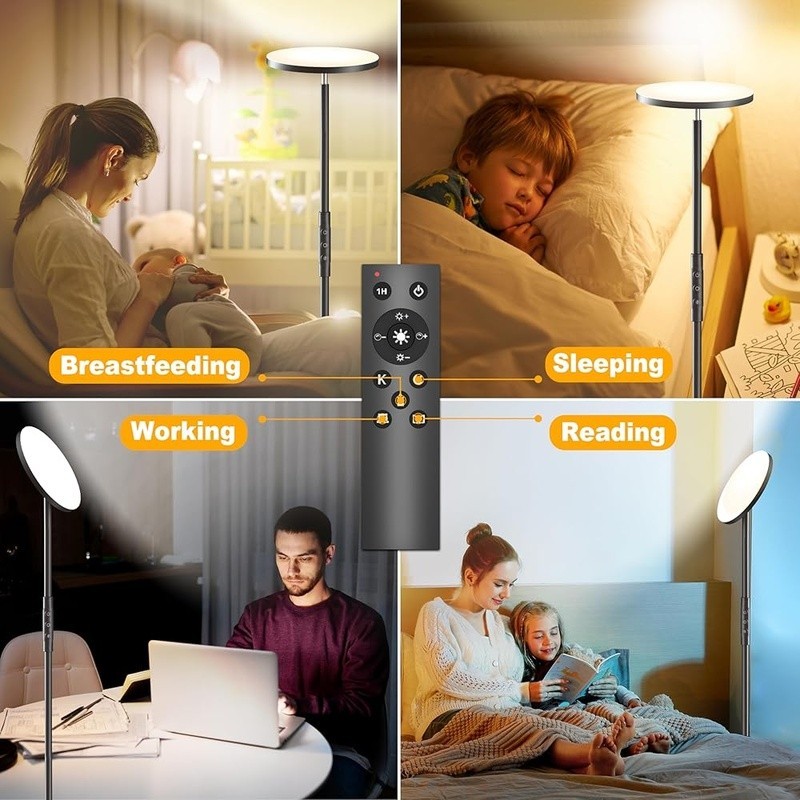 Stepless Dimming LED Floor Lamp Remote Control Eye Caring Rotatable Heavy Base gallery
