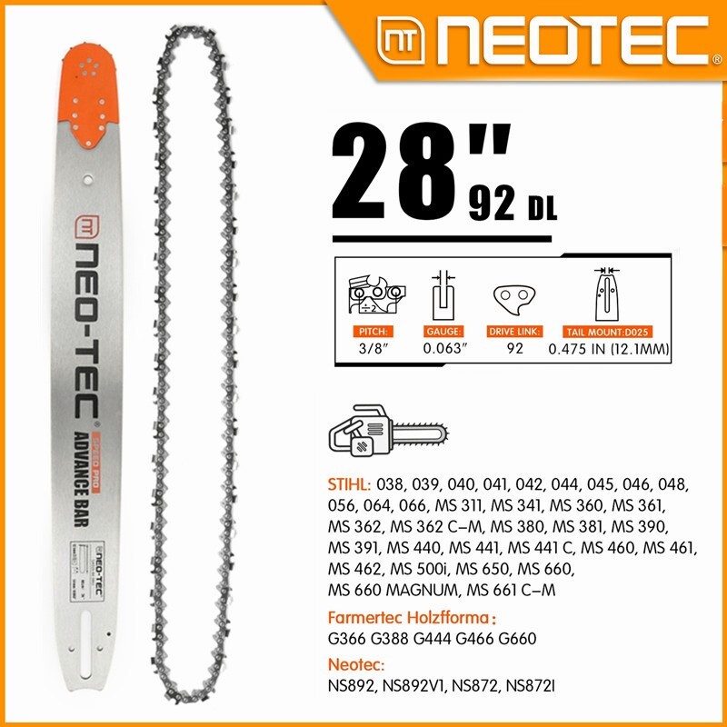 28'' Chainsaw Guide Bar 3/8" 0.063" 92DL Chain For STIHL MS440 MS460 MS660 MS661 gallery