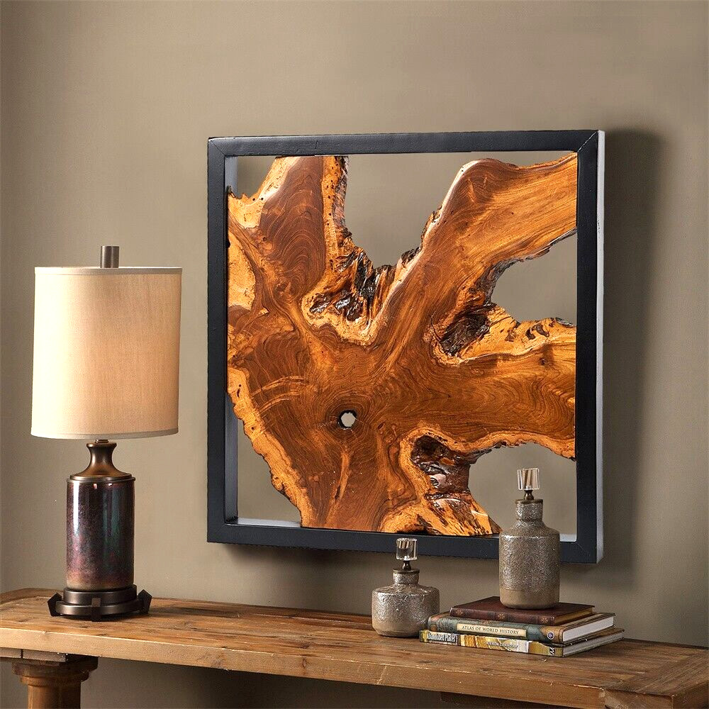 Farmhouse Wall Art Rustic Live Edge Solid Teak Wood Decor 17"x17" Handmade Decor gallery