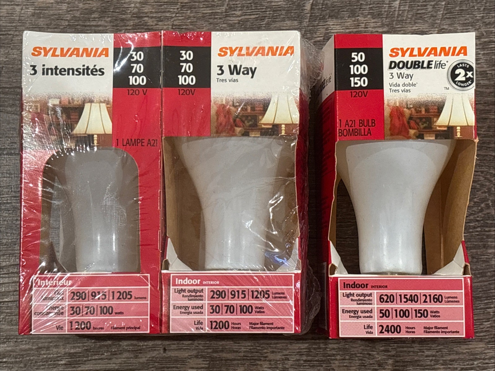 2-Pack Normal Life & 1x Double Life 3-Way Soft White A21 Light Bulbs; New In Box gallery