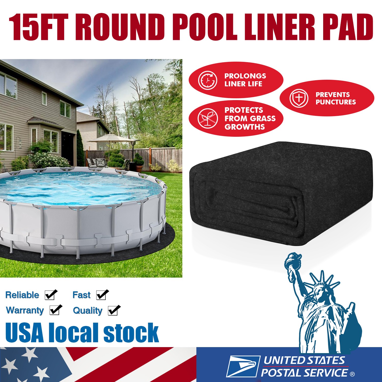 15 FT Round Pool Liner Pad For Above Ground Pools Durable Under Pool Mat Black gallery