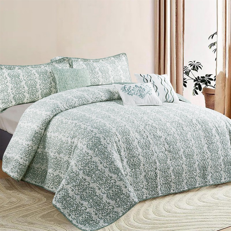 6 Piece Mayfair Printed Microfiber Quilt Bedspread Coverlet Set Queen King Size gallery