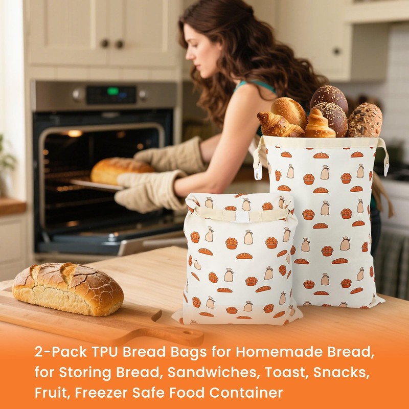 2pack* Reusable Cotton Bread Storage Bags with 32 x 1 x 43 inches, OEN COLOR gallery