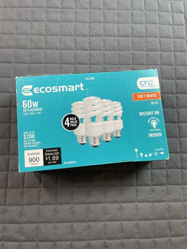 EcoSmart 60W Equivalent Soft White Spiral CFL (4-Pack) fluorescent light bulbs