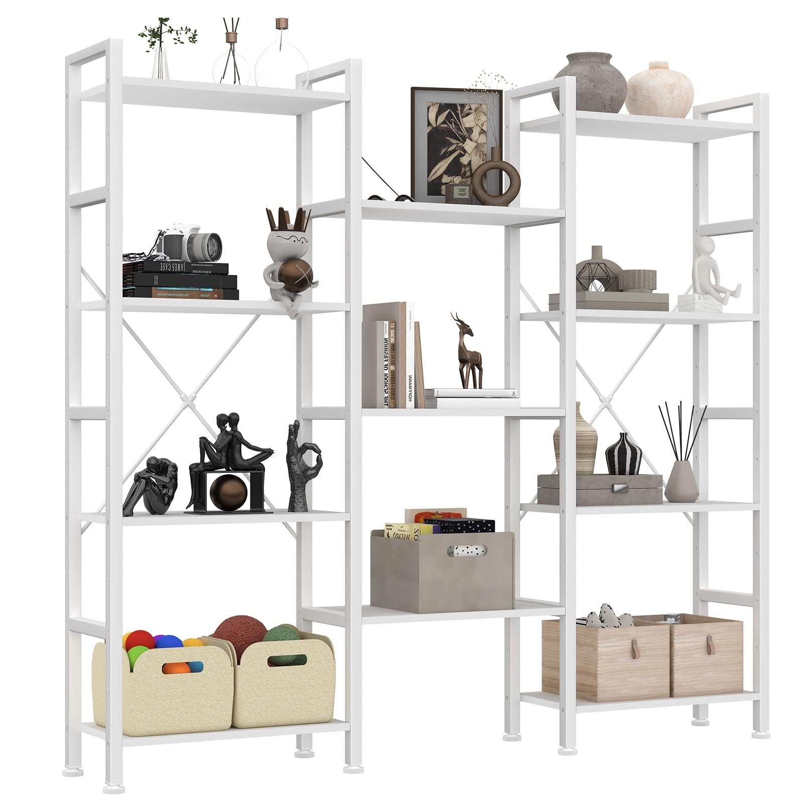 Triple 4 Tier Modern Bookshelf 11 Open Shelf,Convertible Storage Display Shelf gallery