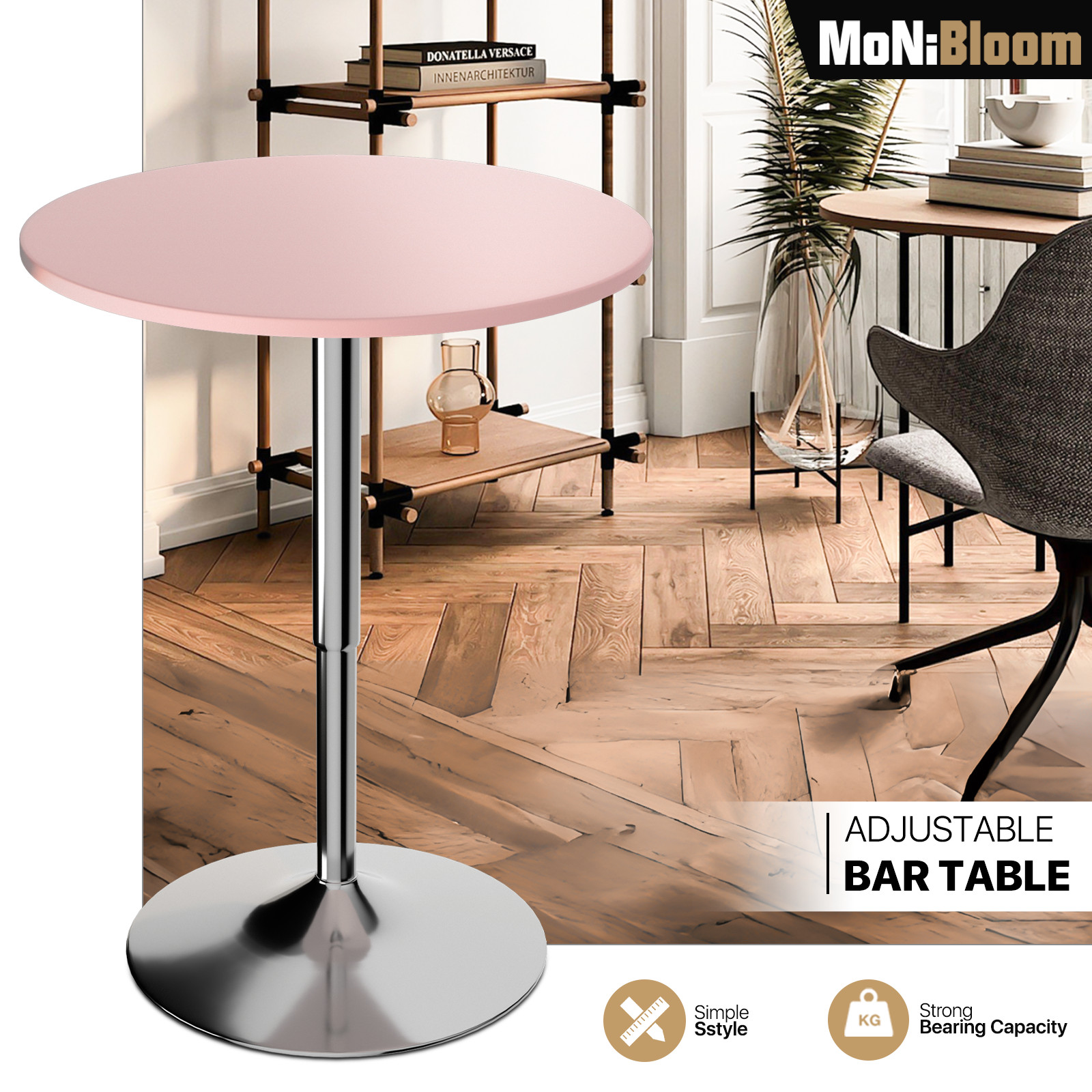 23.6" Pink Pub Bar Table[ADJUSTABLE HEIGHT 360-DEGREE SWIVEL]Wood Round Tabletop gallery