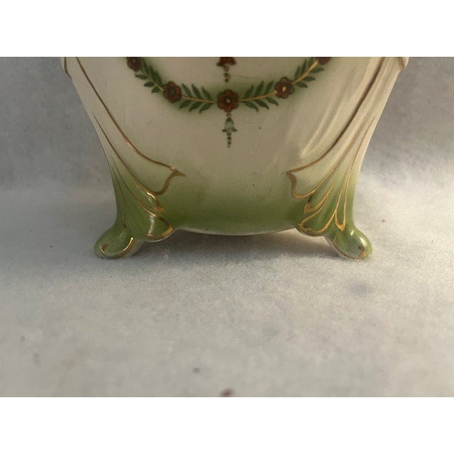 ANTIQUE Handle Crown Devon Green Biscuit Barrel SF&C Stoke On Trent FESTOON JAR gallery