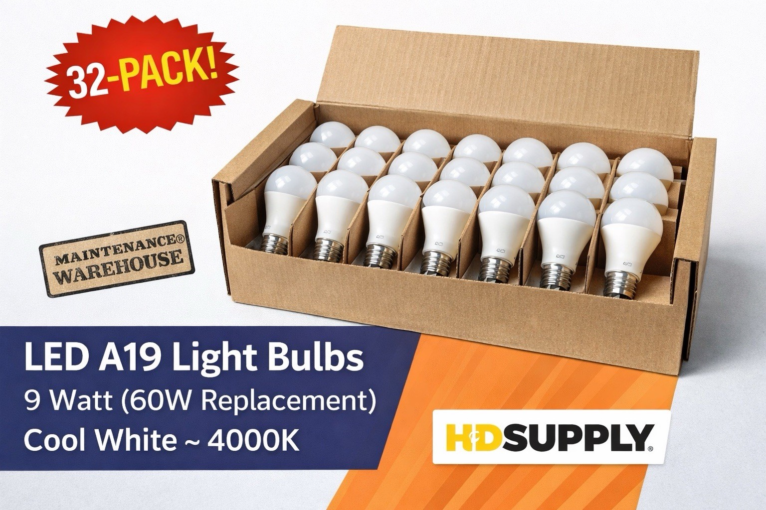 LED A19 Light Bulbs 9W 60W Replacement Cool White 4000K 32-Pack HD Supply gallery
