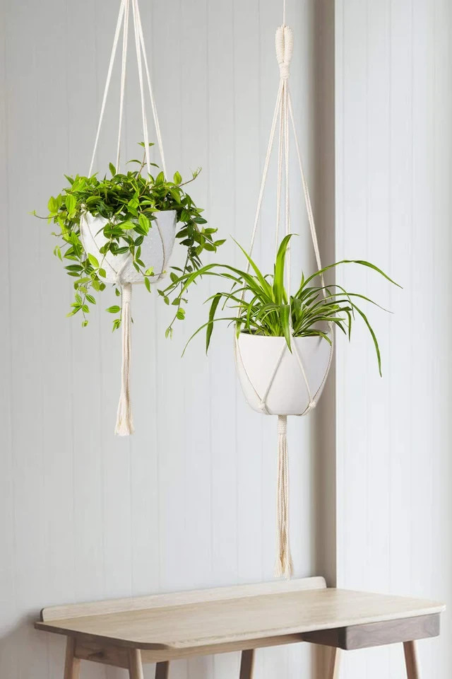 (Set Of 2 )Macrame Plant Hanger Handmade Cotton Rope Hanging Planter for Outdoor gallery