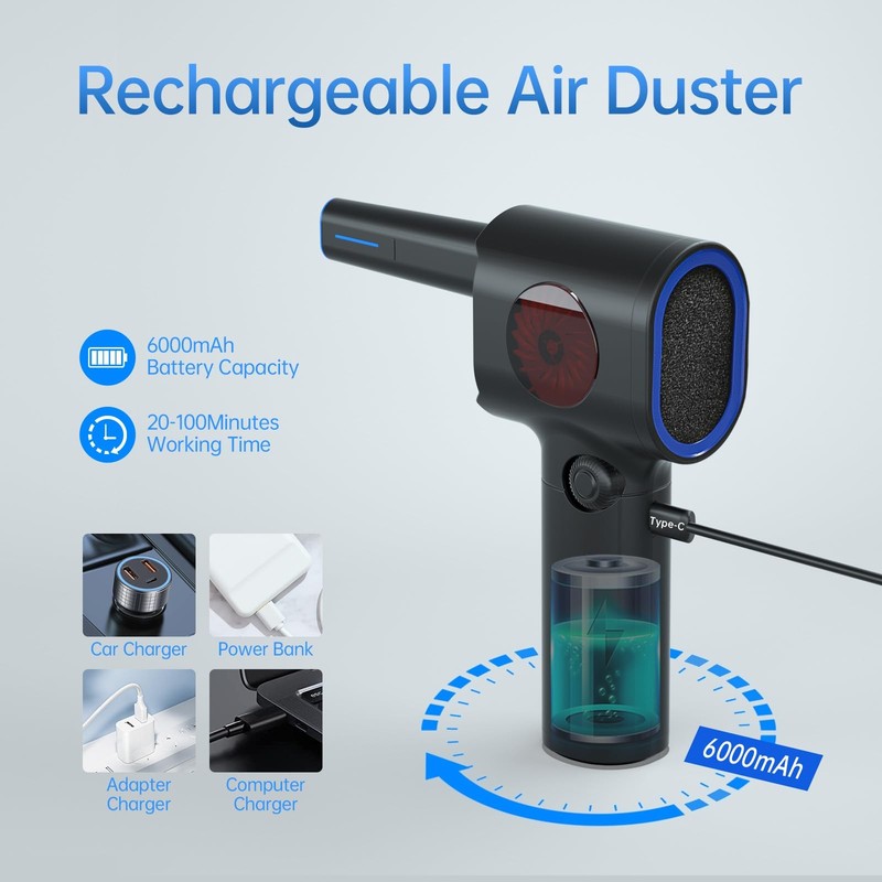 ATEngeus Compressed Air Duster, Stepless Speed Electric Duster with Black gallery