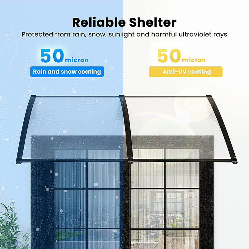 Polycarbonate Window Door Awning Canopy Transparent w/ Black Bracket 40x 120 In gallery