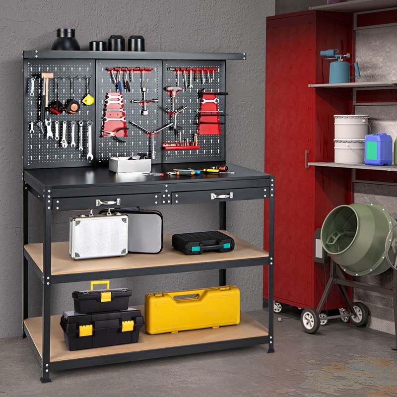 48" Workbench Multipurpose Garage Worktable w/ Peg Board Hook Kit & Drawers gallery