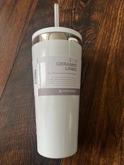 NEW RTIC 20oz Ceramic Lined Everyday Tumbler Cold Straw Lid White Glitter gallery