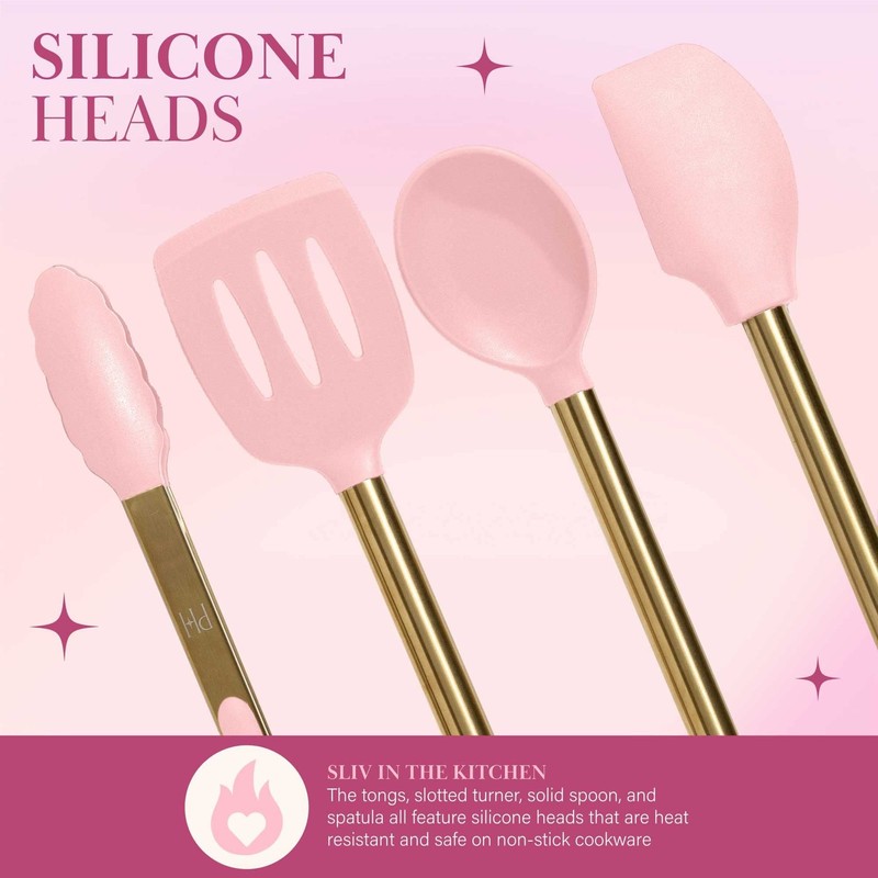 Paris Hilton Kitchen Set Tool Crock with Silicone Cooking Utensils, Stainless... gallery