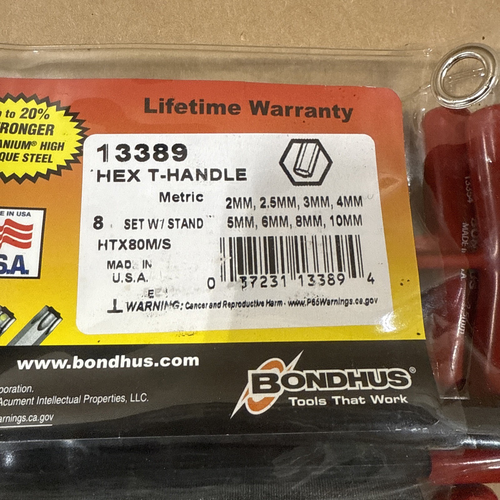 Bondhus 8pc T Handle Hex Wrench Set Metric 2-10mm w/ Stand USA 13389 NEW gallery