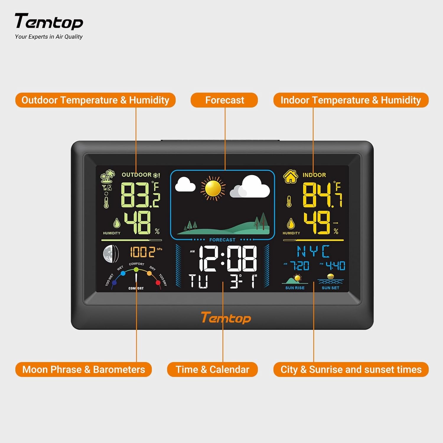 Digital LCD Weather Station Clock Indoor & Outdoor Calendar Thermometer Wireless gallery