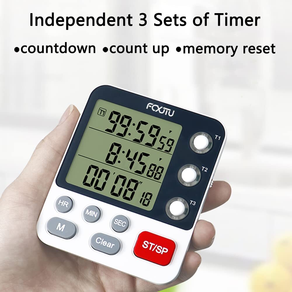 Digital Dual Kitchen Timer 3 Channels with Loud Alarm and Flashing Light gallery