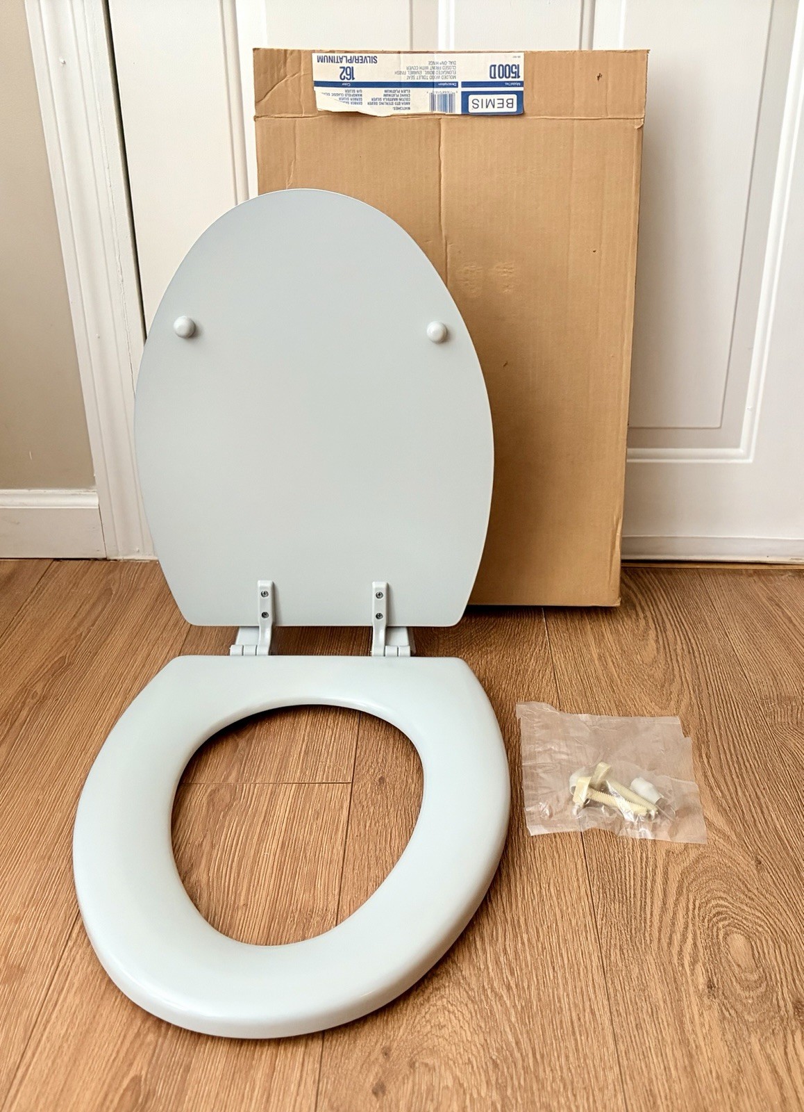 Vintage Bemis Silver Gray Elongated Toilet Seat - New In Box - 1500D Dial Hinge gallery