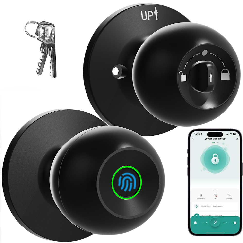 Smart Door Knob Fingerprint Door Lock Biometric Door Lock with Key & App Control gallery