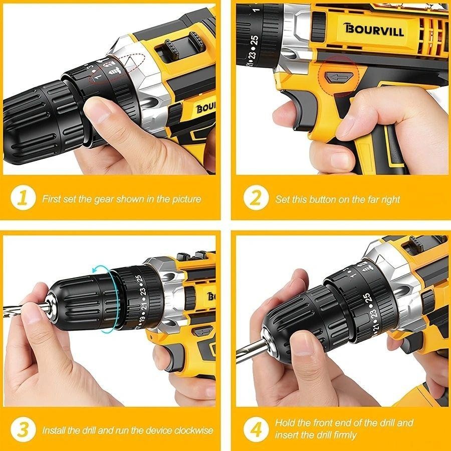 BOURVILL 21V Cordless Impact Drill Set, Wireless Drill Set, Household Power Tool gallery