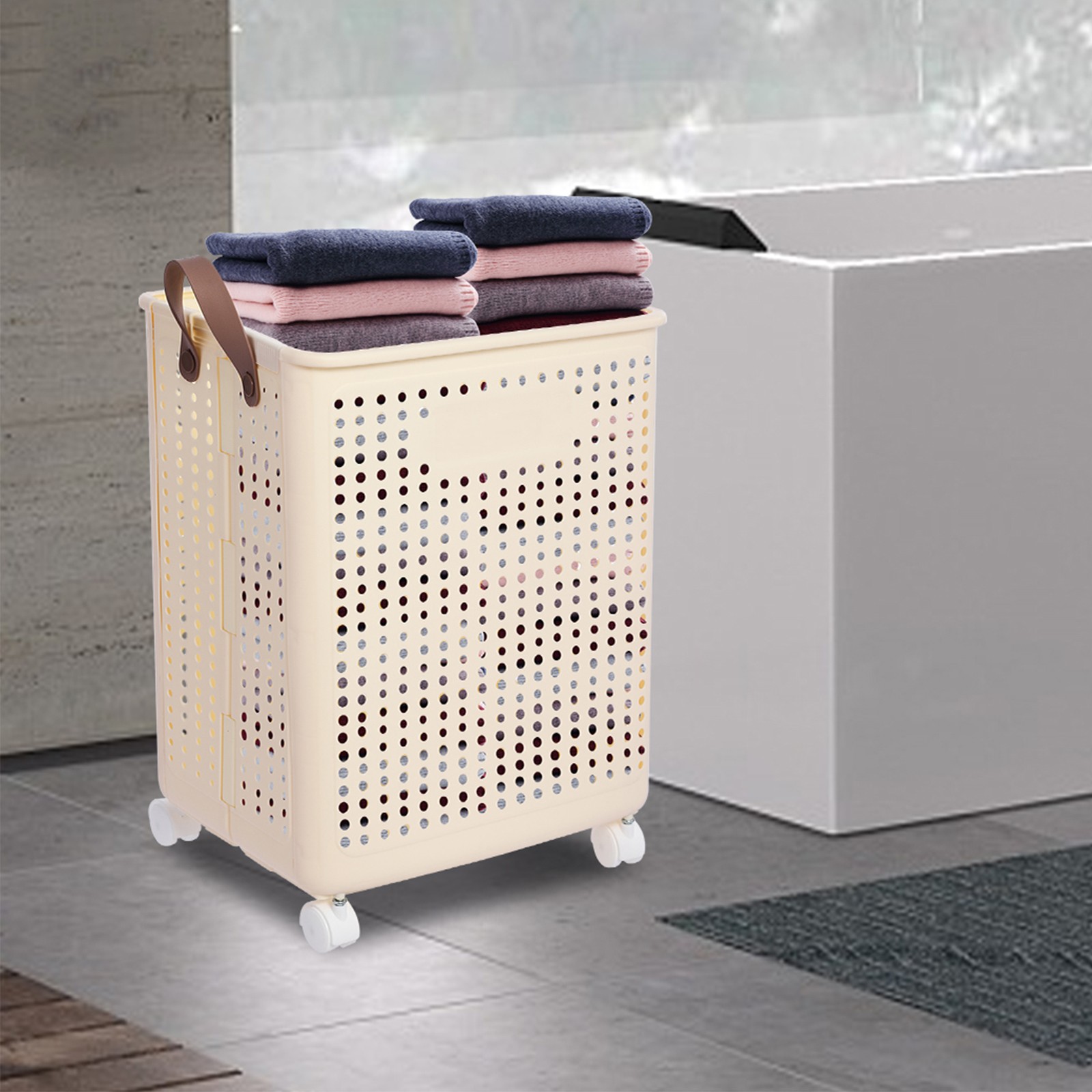 30kg Collapsible Laundry Hamper, Foldable Rolling Laundry Basket With Wheels gallery