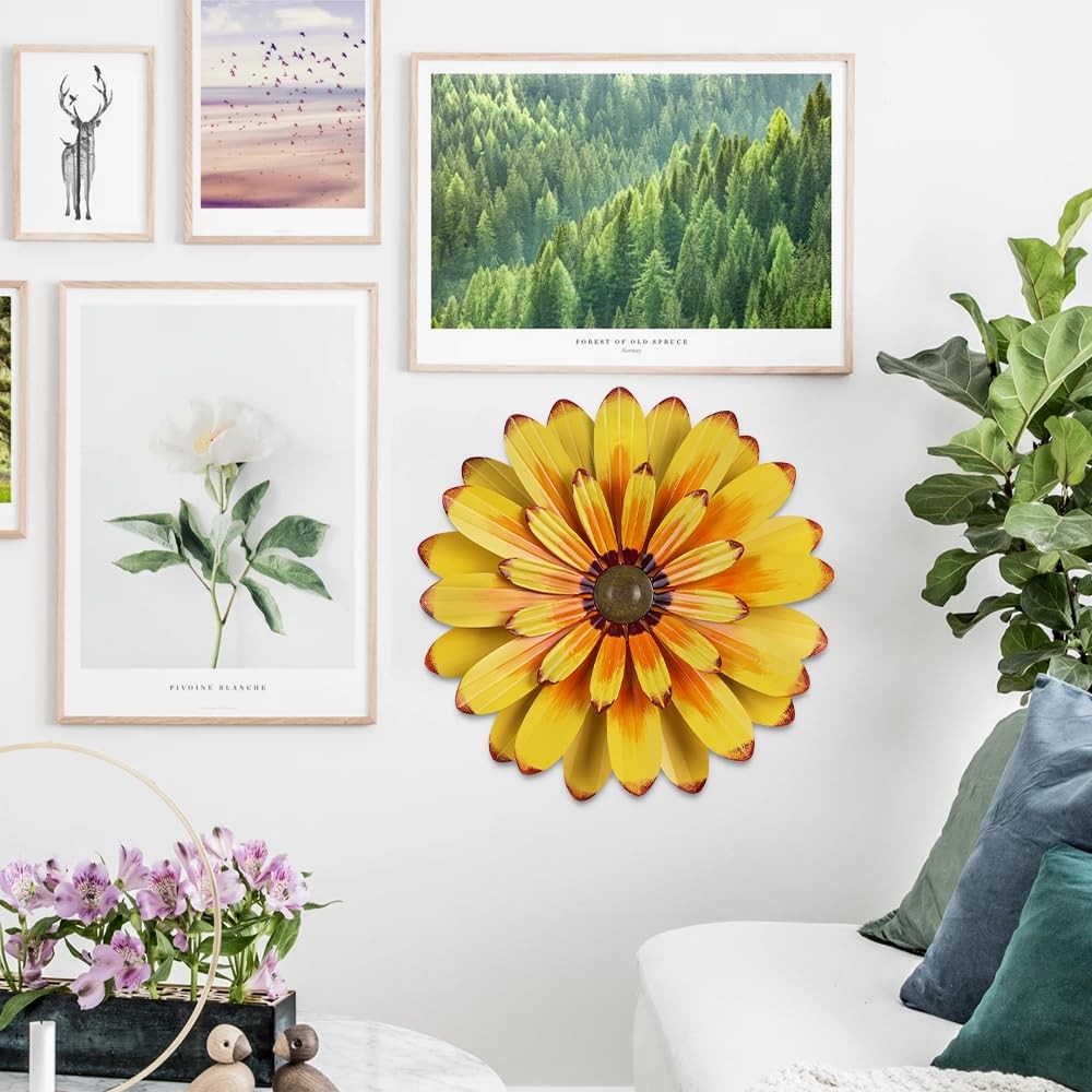 YEAHOME 16'' Metal Flower Wall Decor - Sunflower 16"L x 16"W, 16"-Yellow gallery