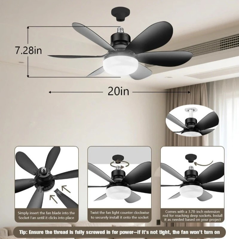 Socket Fan Light Ceiling Fans With Lights And Remote Dimmable LED Ceiling Fan US gallery