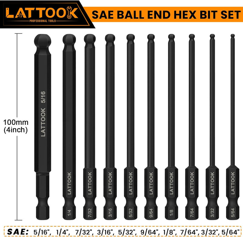 Ball End Hex Head Allen Drill Bit Set, 10PCS SAE 5/16” to 5/64” Ball End Hex B gallery