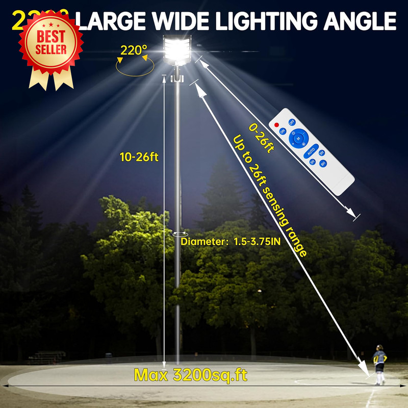 Y-5200W Solar Street Light 520000LM 6500K IP67 Dusk to Dawn Motion Sensor w/ Rem gallery