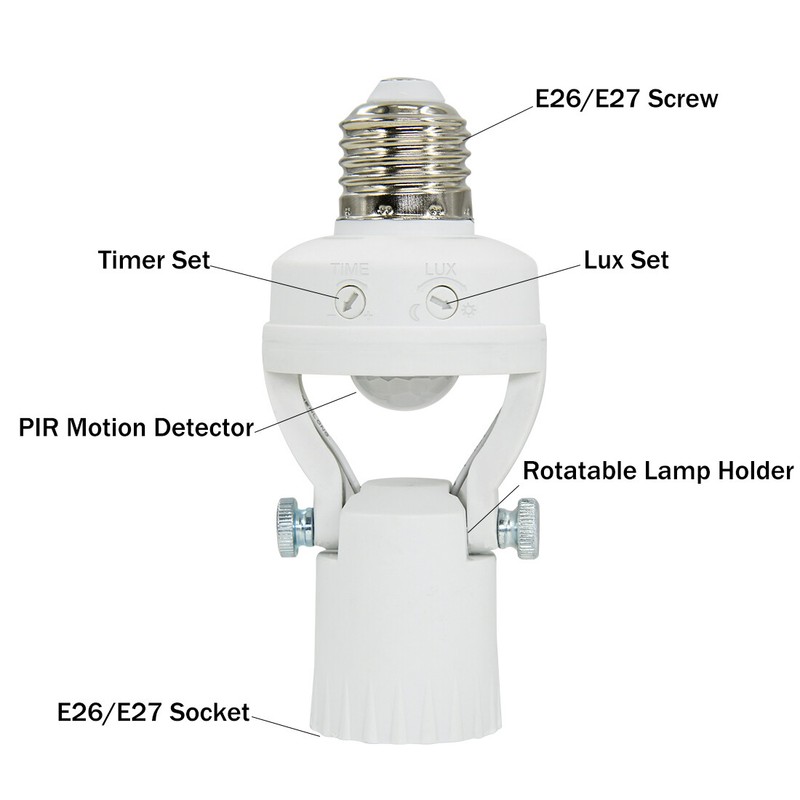 PIR Motion Sensor Light Socket - 180 Degree Rotatable E26/27 Smart Screw Bulb gallery