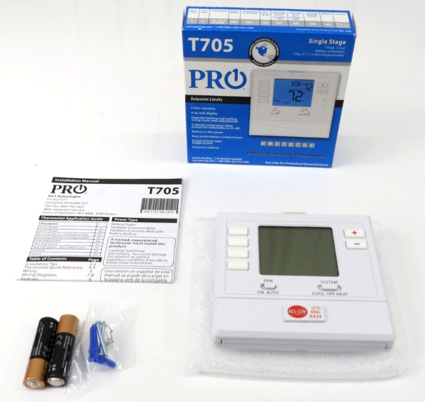 Pro1 T705 Single Stage Digital Thermostat 1 Heat 1 Cool Programmable 5/1/1 gallery