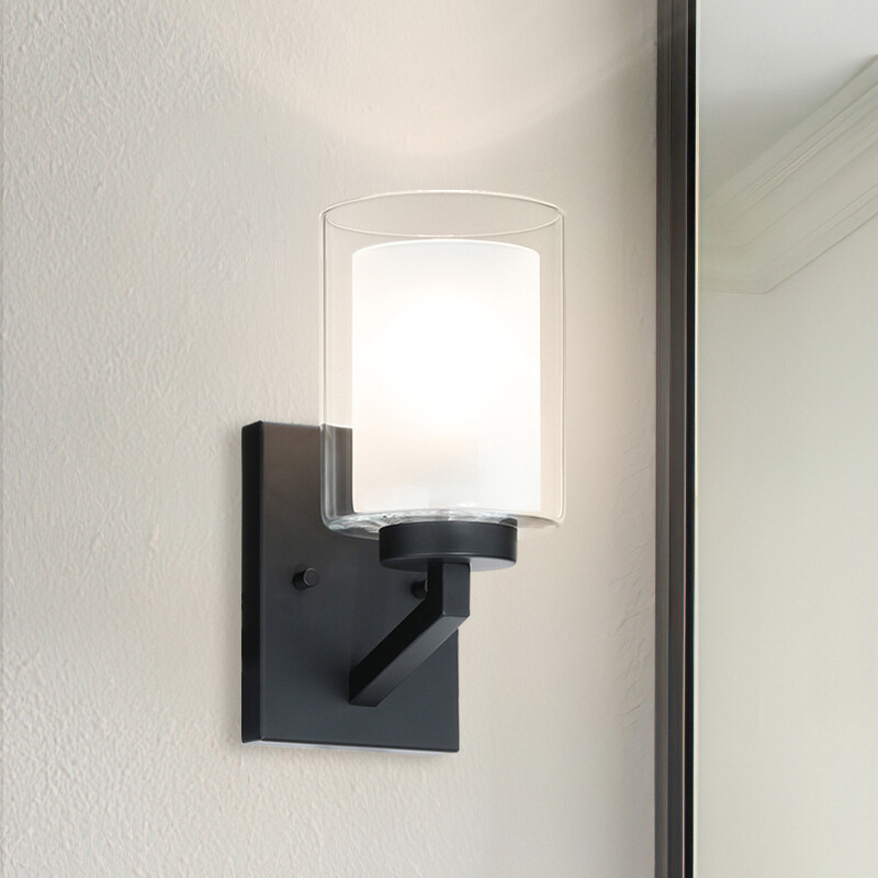 Dual Glass Wall Sconce Modern 1 Light Black Bathroom Vanity Lighting for Hallway gallery