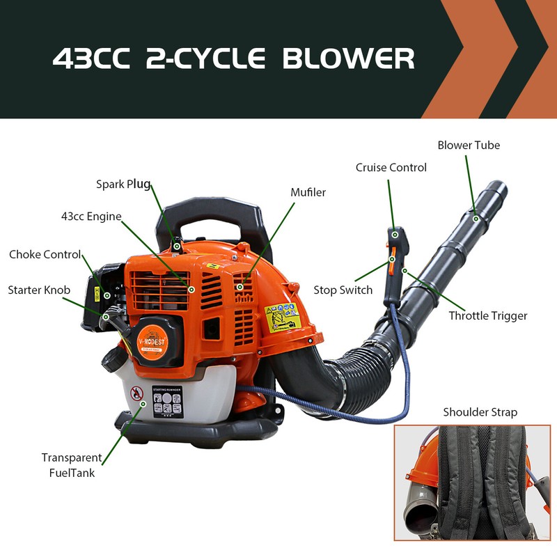 Backpack Leaf Blower Gas Powered Snow Blower 550CFM 190MPH 43CC 2-Stroke 1.7HP gallery