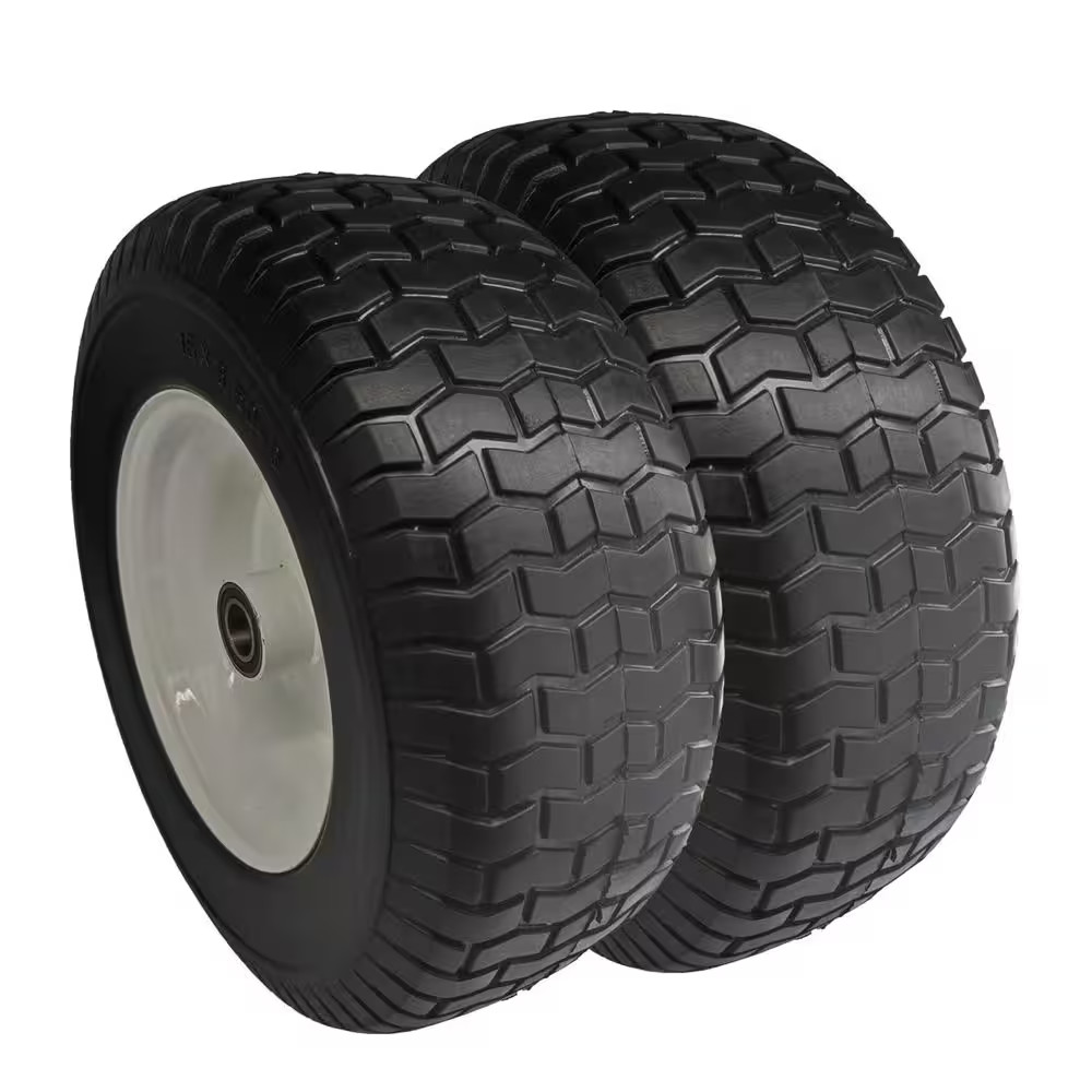 16 In. X 6.5 In. Flat Free Wheel Assembly with Turf Tread, 1 In. Axle Replacemen gallery