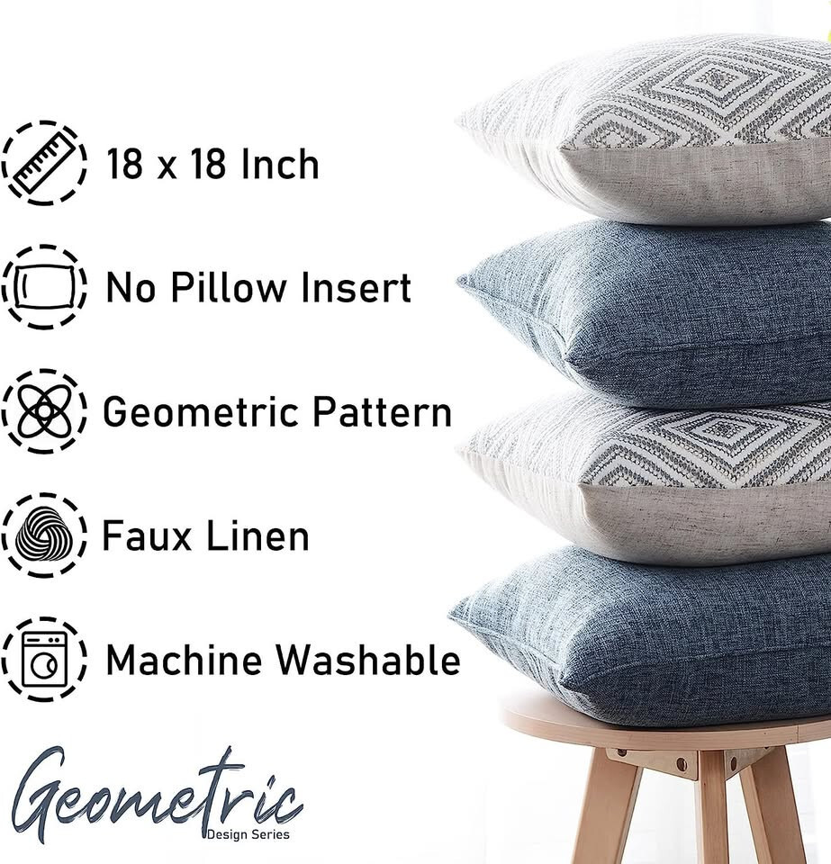HPUK Decorative Throw Pillow Covers Set of 4 Geometric Design Linen Cushion Cove gallery