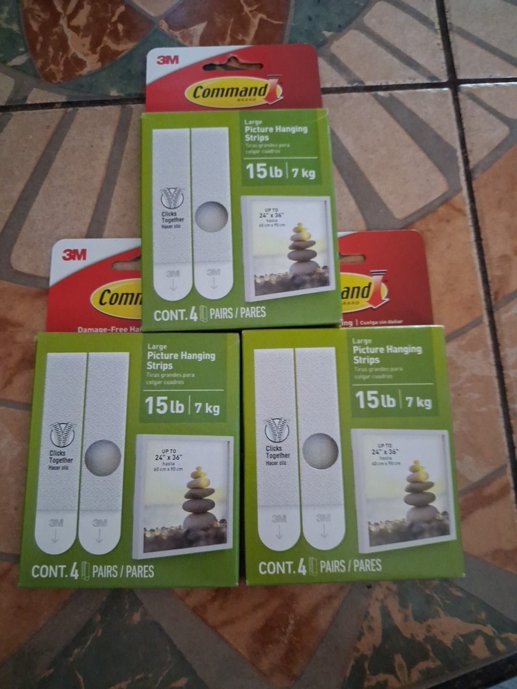 3M Command Large Picture Hanging Strips 4 Pairs-Holds 15 Lbs NIB